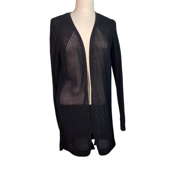 Athleta Womens Black Open-Knit Long Cardigan Sweater Large stretch casual comfy - Picture 8 of 8